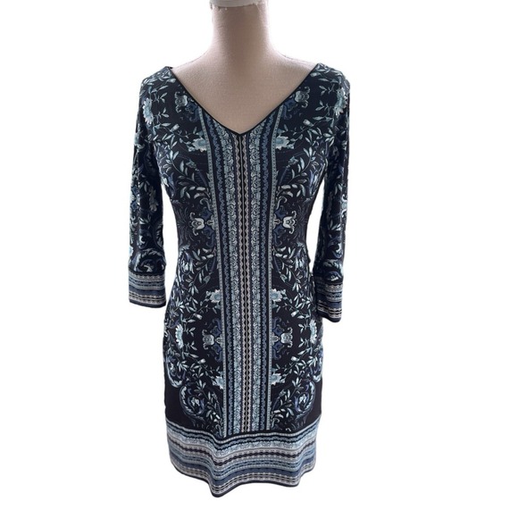 White House Black Market Reversible Dress Floral Print 3/4 Sleeve Stretch Small - Picture 2 of 6